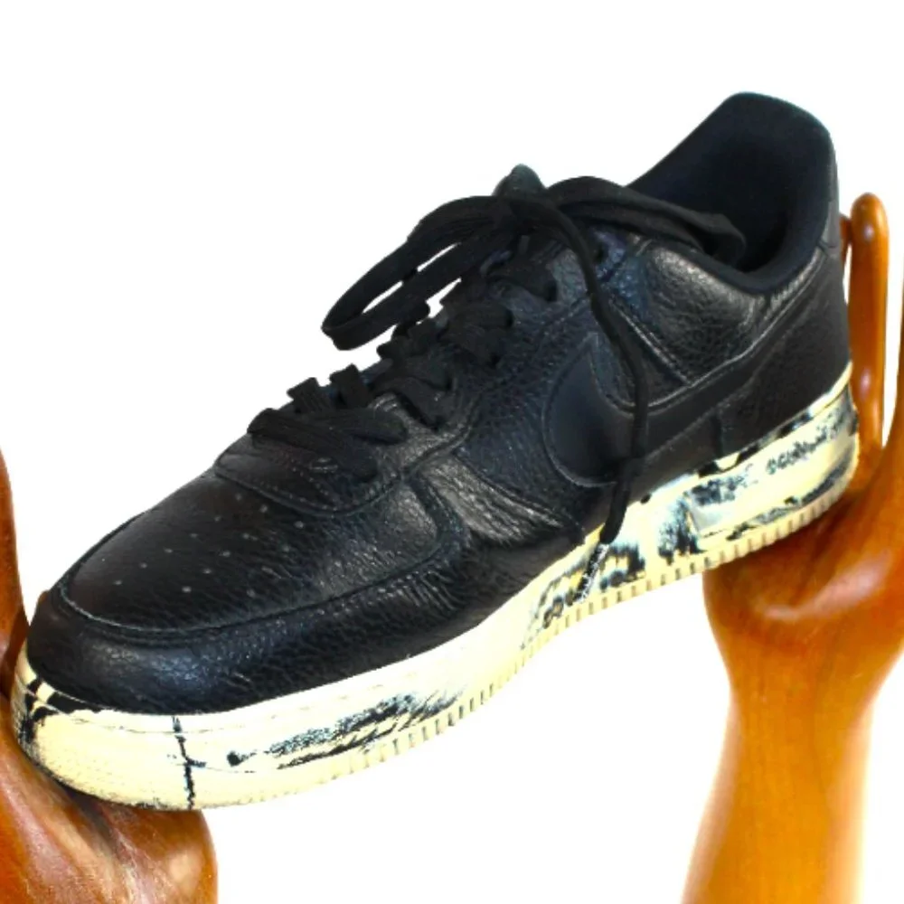 Nike Air Force Low Release Black Marble Leather Lace Up Athletic Shoe Size 10